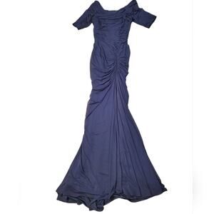 Tadashi Shoji Ruched Quarter Sleeve Maxi Floor length Gown Dress Sz S Small